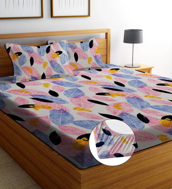 ANIKET 160 TC Cotton Double, Queen Printed Fitted (Elastic) Bedsheet
