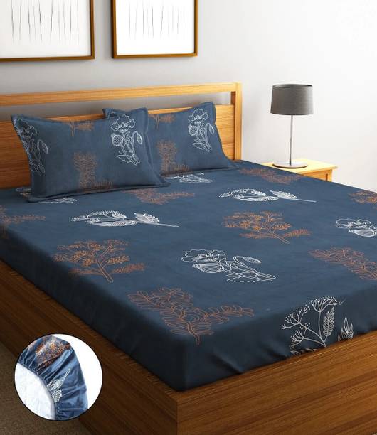 Home Sizzler Microfiber Double Fitted (Elastic) 210 TC Abstract 1