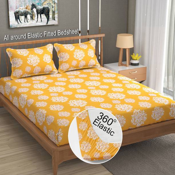 LA VERNE 144 TC Cotton Double Floral Fitted (Elastic) Bedsheet