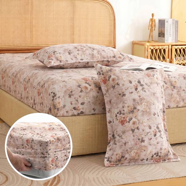 Story@home Cotton King Fitted (Elastic) 240 TC Printed 1 Bedsheet
