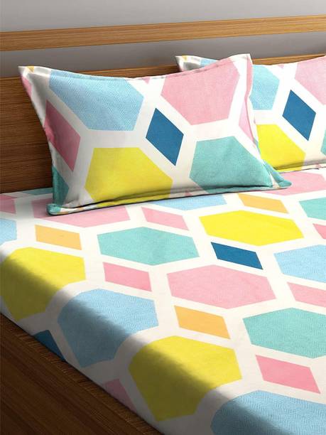 Amrange 210 TC Cotton King 3D Printed Flat Bedsheet
