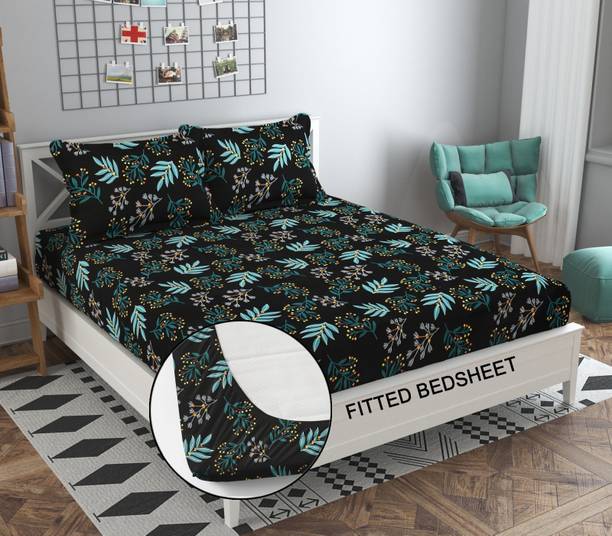 CREATURE Cotton Double Fitted (Elastic) 144 TC Printed Bedsheet