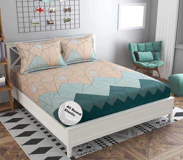 Fashancy 300 TC Cotton Queen Geometric Fitted (Elastic) Bedsheet