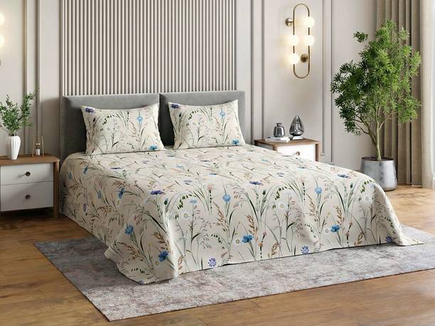 CARLTON LONDON Microfiber King Flat 140 TC Floral Bedsheet