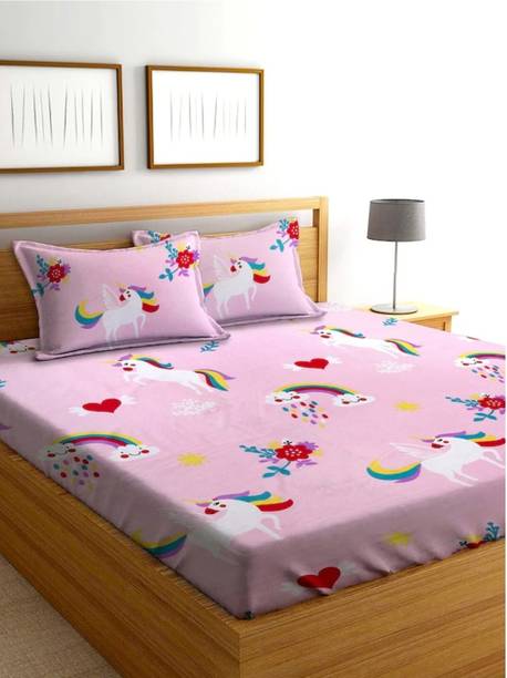 KalaKariya 220 TC Microfiber Double Floral Flat Bedsheet
