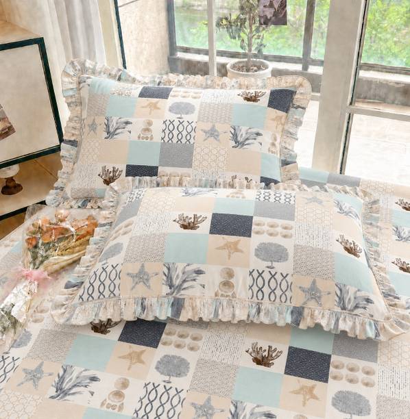 EVERLUSH Cotton King Fitted (Elastic) 300 TC Printed 1 Bedsheet