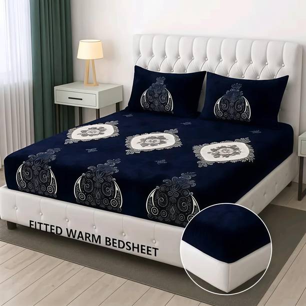 Decent Home Woolen Double Fitted (Elastic) 350 TC Floral Bedsheet