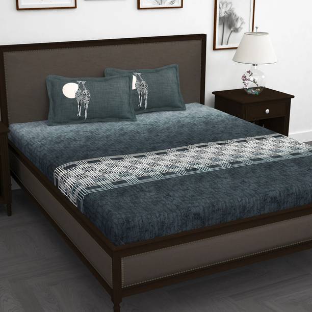 Story@home Cotton King Flat 260 TC Printed 1 Bedsheet with 2 Pillow Covers