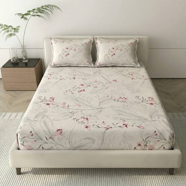 Mafatlal Cotton Queen Flat 186 TC Floral 1 Bedsheet with 2 Pillow Covers