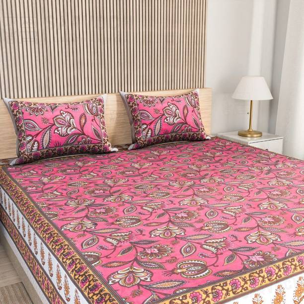 SARVOCH Cotton Double Flat 144 TC Jaipuri Prints Bedsheet
