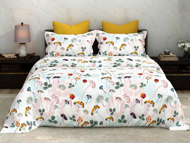 Bombay Dyeing Cotton King Flat 144 TC Floral 1 Bedsheet with 2 Pillow Covers