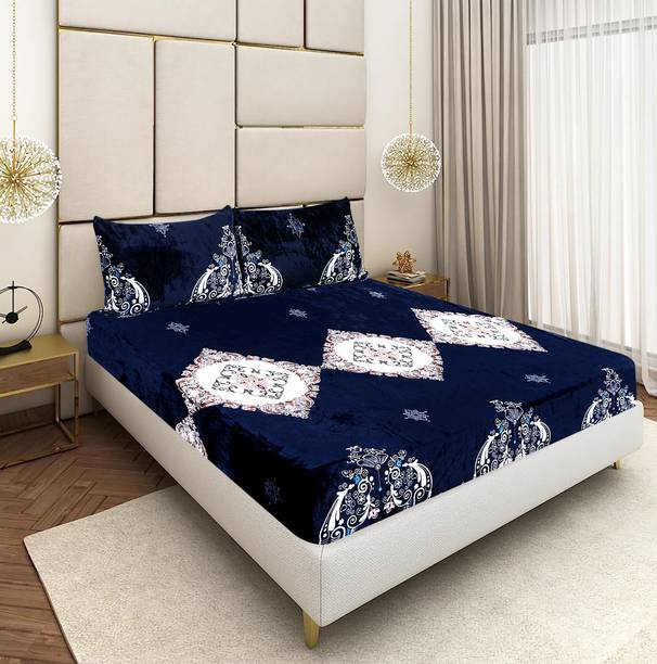 BLUEDOT Velvet King Fitted (Elastic) 250 TC Geometric Bedsheet