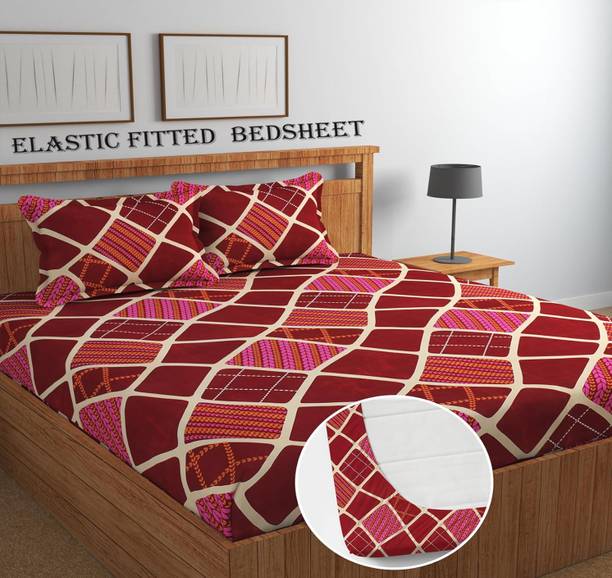 Goodrik 210 TC Microfiber Double Floral Fitted (Elastic) Bedsheet