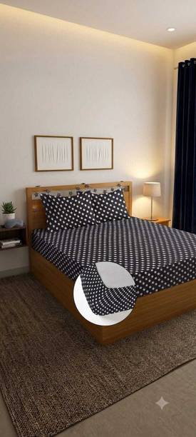 EXFAB Cotton Double Fitted (Elastic) 244 TC Printed 1 Summer Bedsheet with 2 Pillow Covers