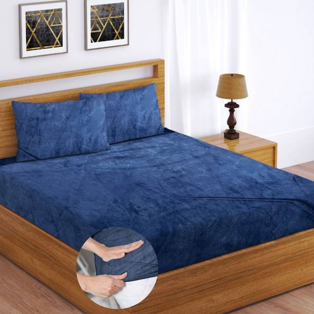 HIDECOR Woolen Double, King Fitted (Elastic) 350 TC Solid Bedsheet
