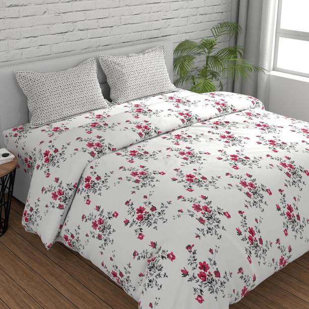 Huesland Cotton Double Flat 144 TC Floral 1 Bedsheet with 2 Pillow Covers