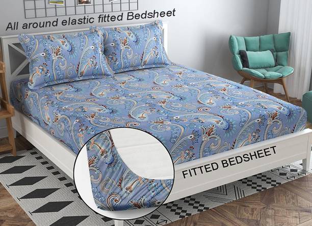 Goodrik 210 TC Microfiber Double Floral Fitted (Elastic) Bedsheet