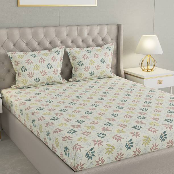 Raymond Home Cotton Double Flat 104 TC Floral 1 Bedsheet with 2 Pillow Covers