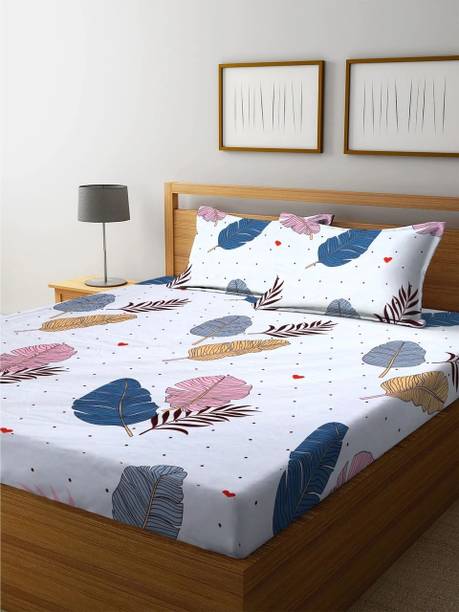 Sereve Cotton King Fitted (Elastic) 244 TC Printed 1 Summer Bedsheet with 2 Pillow Covers