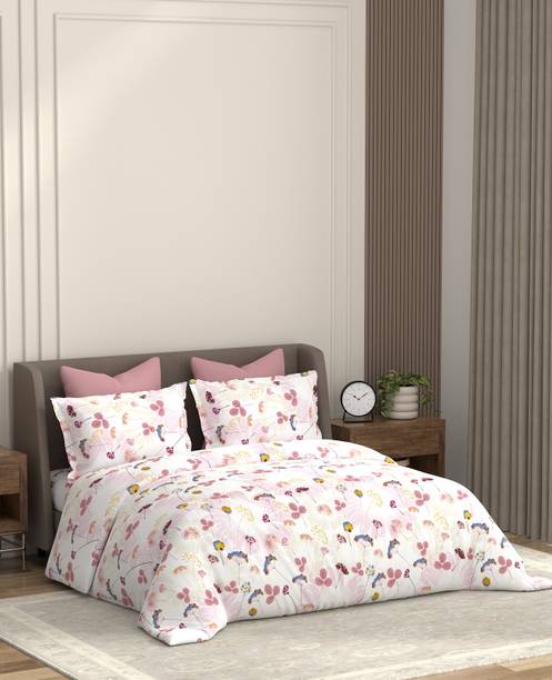 Bombay Dyeing Cotton Super King Flat 120 TC Floral 1 Bedsheet with 2 Pillow Covers