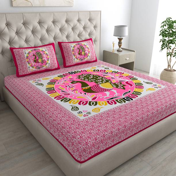 Homeline 104 TC Cotton Double Jaipuri Prints Flat Bedsheet