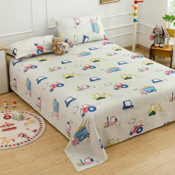 KartKingdom Cotton Double Flat 320 TC Self Design 1 Summer Bedsheet with 2 Pillow Covers