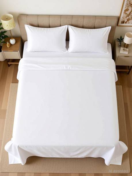 lacoza Cotton Super King Flat 400 TC Solid 1 Summer Bedsheet with 2 Pillow Covers