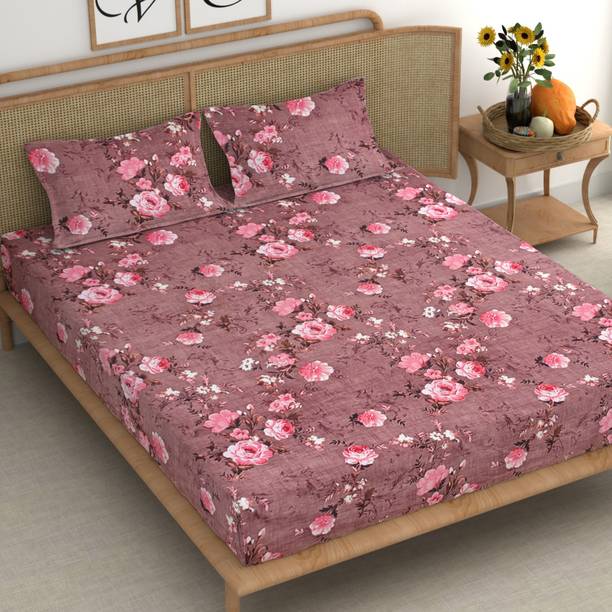 CG Homes Cotton Double Flat 180 TC Floral 1 Bedsheet with 2 Pillow Covers