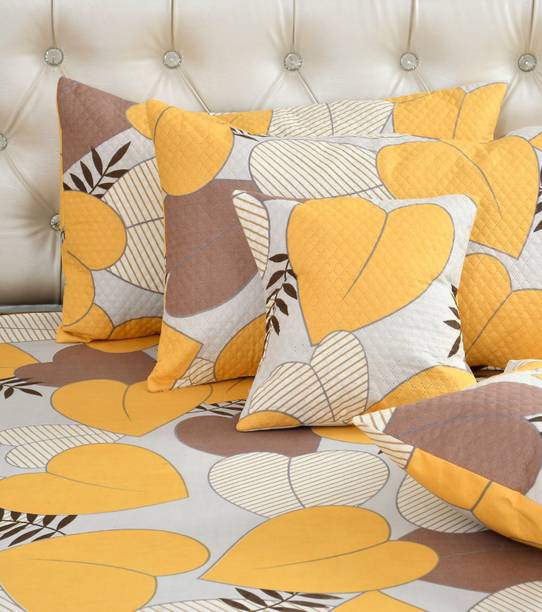 Fashion Town Polycotton King Flat 320 TC Floral 1 Bedsheet with 2 Pillow Covers, 2 Cushion Covers