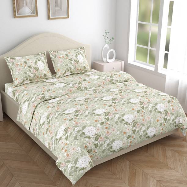 haus & kinder Cotton King Flat 186 TC Printed 1 Bedsheet with 2 Pillow Covers