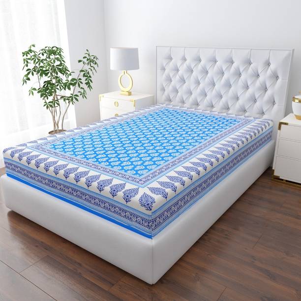 HYNA HOMM Cotton Single Flat 144 TC Jaipuri Prints 1 Bedsheet with 2 Pillow Covers