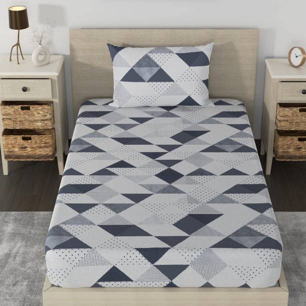 Huesland 180 TC Cotton Single Geometric Fitted (Elastic) Bedsheet