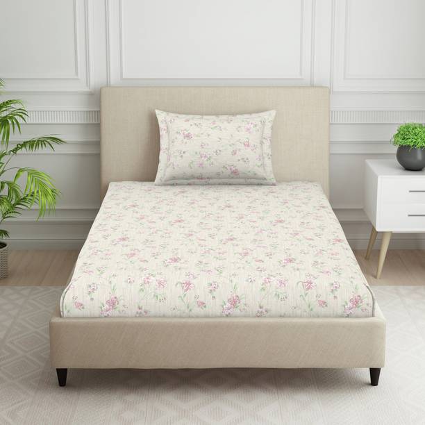 Welspun 120 TC Polycotton Single Floral Flat Bedsheet