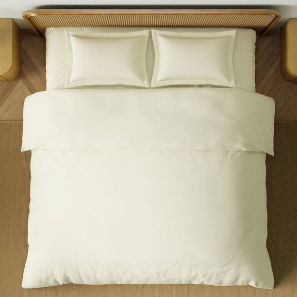 SPACES Cotton Double Flat 180 TC Solid 1 Bedsheet with 2 Pillow Covers