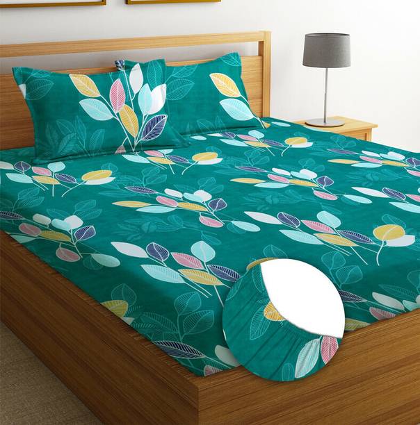 Flipkart SmartBuy 144 TC Microfiber Double Floral Fitted (Elastic) Bedsheet