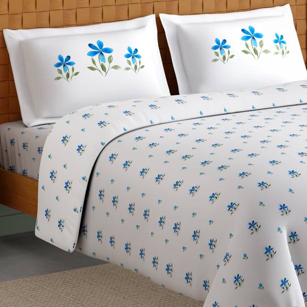 SPACES Cotton Double Flat 210 TC Floral 1 Bedsheet with 2 Pillow Covers