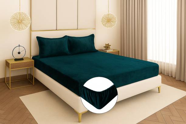 BLUEDOT Velvet King Fitted (Elastic) 300 TC Solid Bedsheet