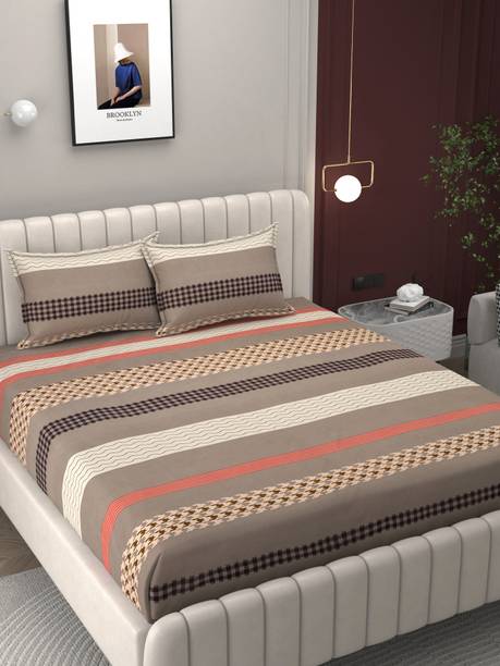 BROMWICK Microfiber Double Flat 300 TC Printed 1 Bedsheet with 2