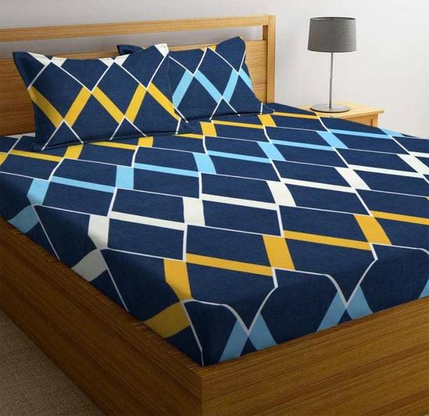 BEDORISM 260 TC Cotton King Printed Fitted (Elastic) Bedsheet