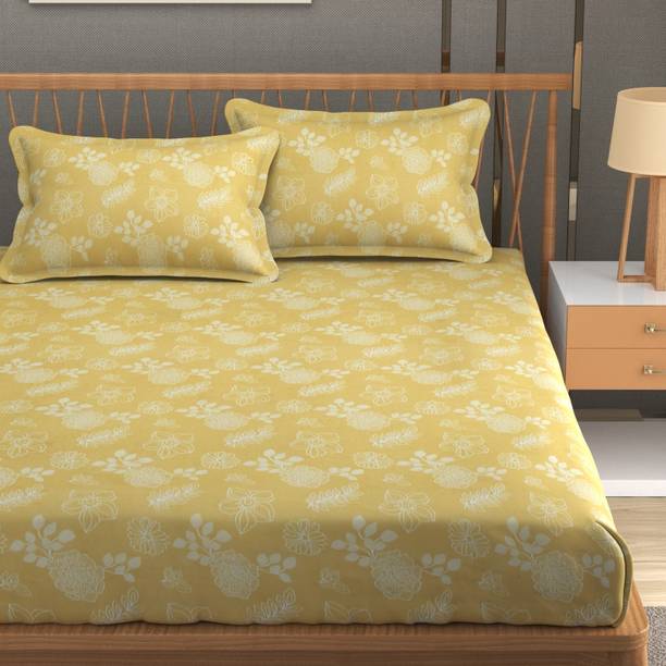 villablanca Cotton Blend King Fitted (Elastic) 280 TC Floral 1 Bedsheet with 2 Pillow Covers