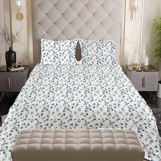 CARLTON LONDON Cotton Queen Flat 200 TC Floral 1 Bedsheet