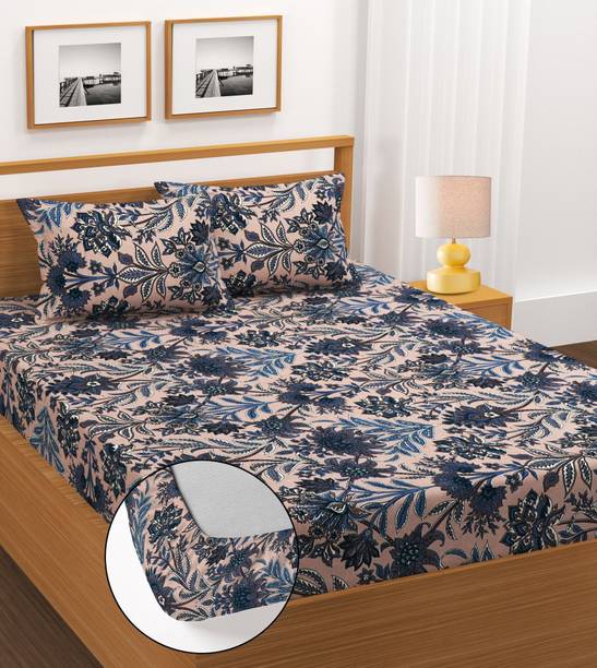BLUEDOT Cotton King Fitted (Elastic) 180 TC Floral Bedsheet