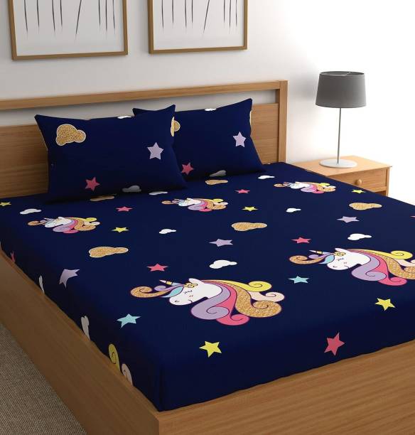 HOMETIC 320 TC Cotton King Cartoon Fitted (Elastic) Bedsheet
