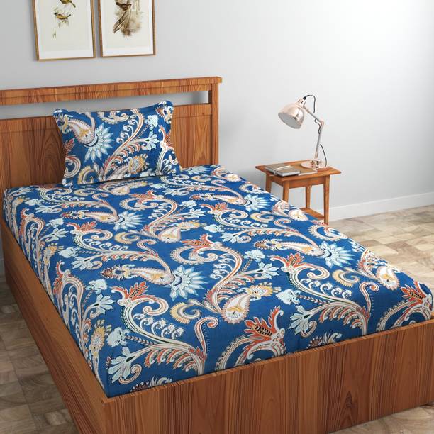 AMEYAA Cotton Single Fitted (Elastic) 220 TC Floral Bedsheet