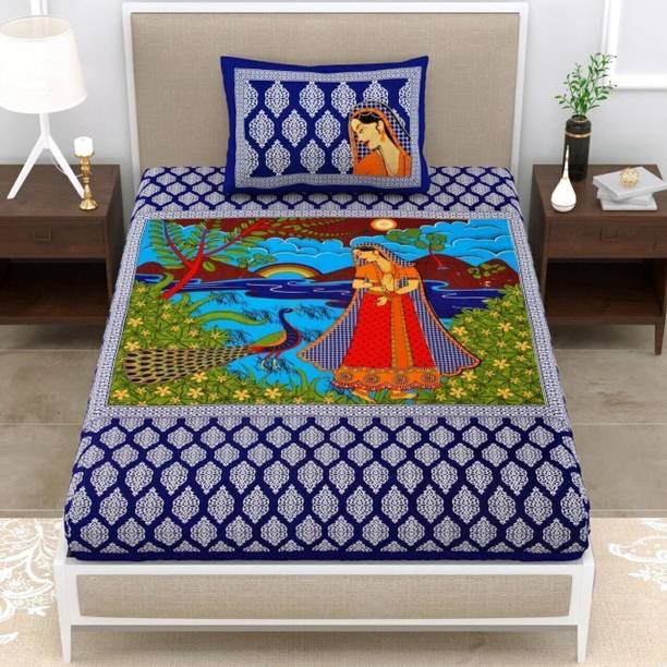 KAANY FAB Cotton Single Flat 144 TC Jaipuri Prints Bedsheet