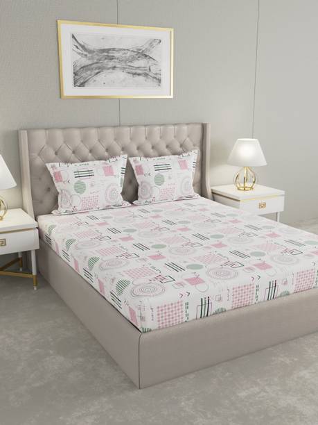 Raymond Home 210 TC Cotton King Geometric Flat Bedsheet