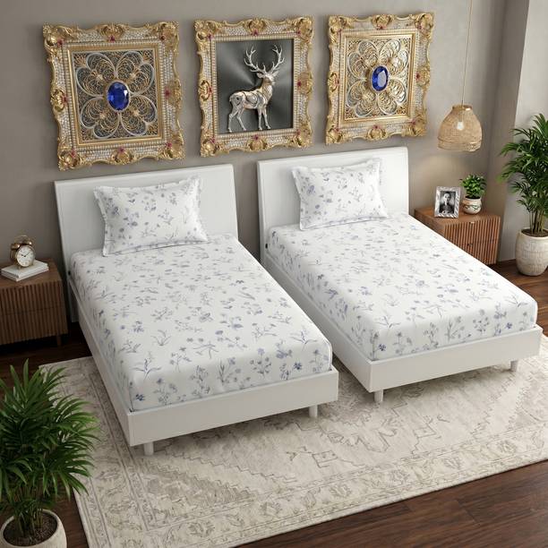 Bombay Dyeing Cotton Single Flat 180 TC Floral 2 Bedsheets with 2 Pillow Covers