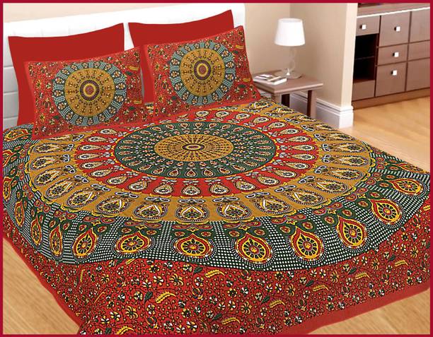 Cotton Double Flat 160 TC Printed 1 Bedsheet with 2 Pillow Covers