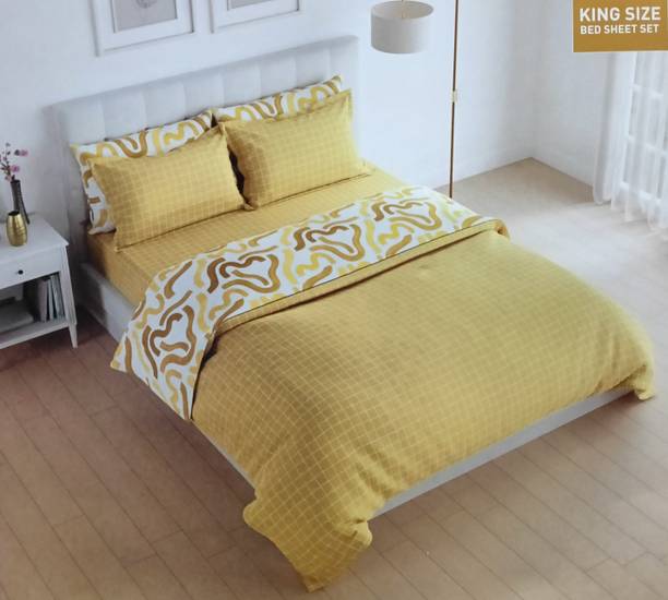 boutique Cotton King Flat 200 TC Checkered 1 Bedsheet with 2 Pillow Covers