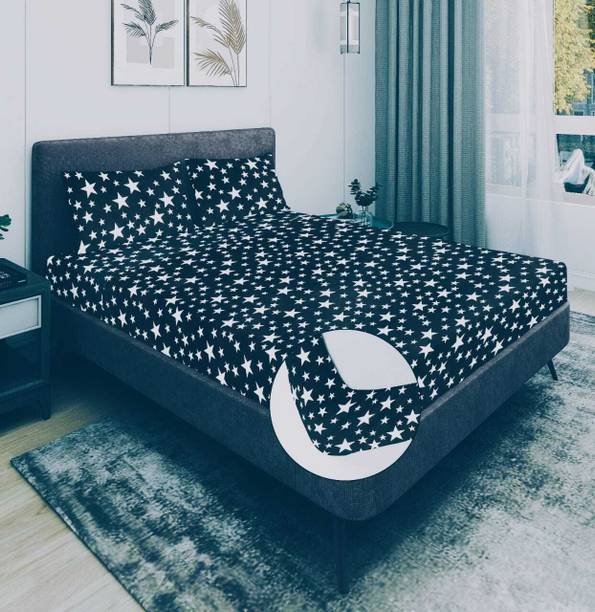 EXFAB Woolen King Fitted (Elastic) 354 TC Printed Bedsheet